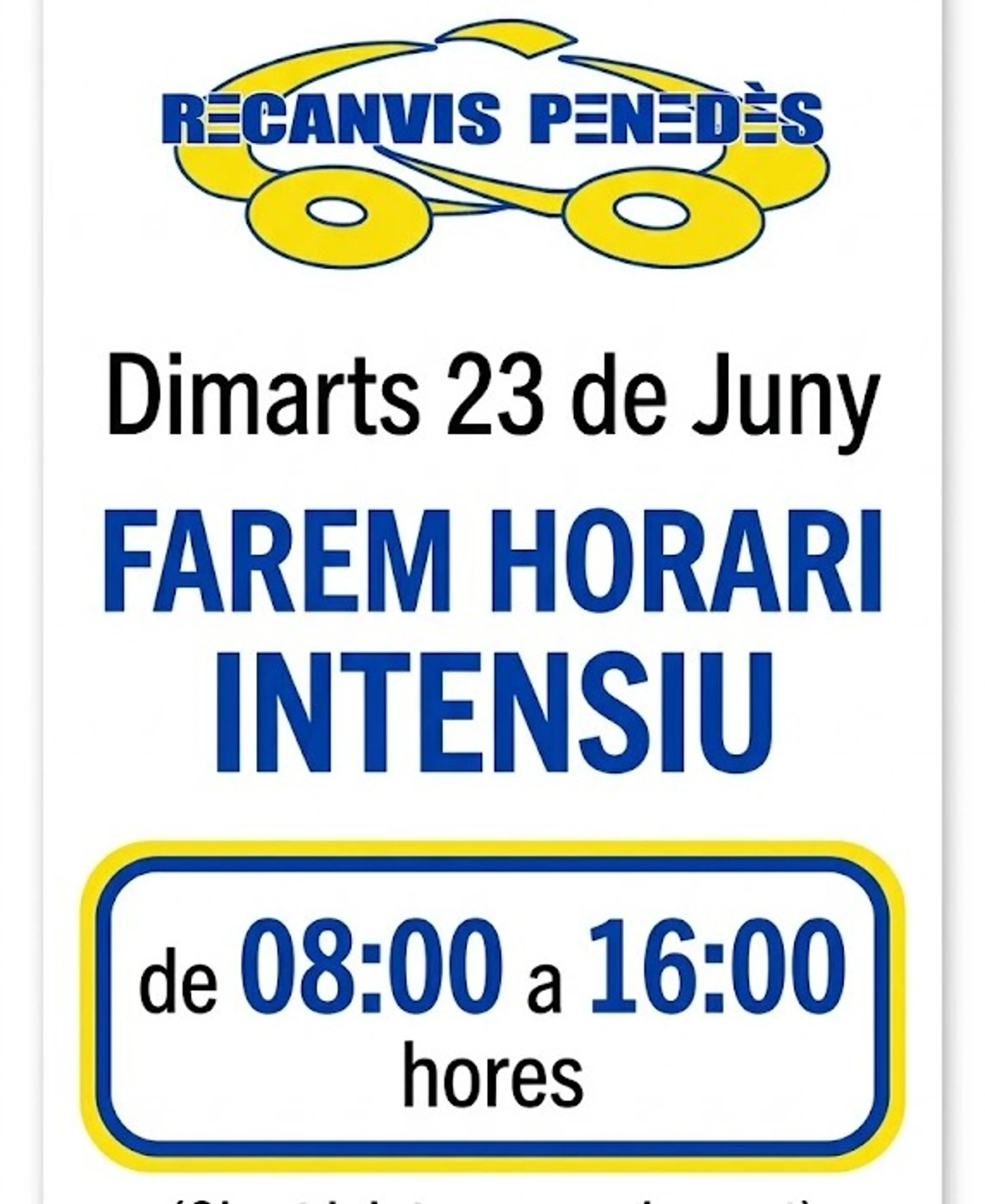 dijous 23 de juny horari intensiu ininterromput